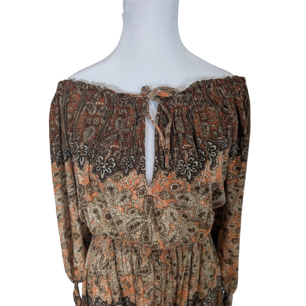 Free People Boho Paisley Off The Shoulder Romper Brown Orange Medium - Picture 3 of 8